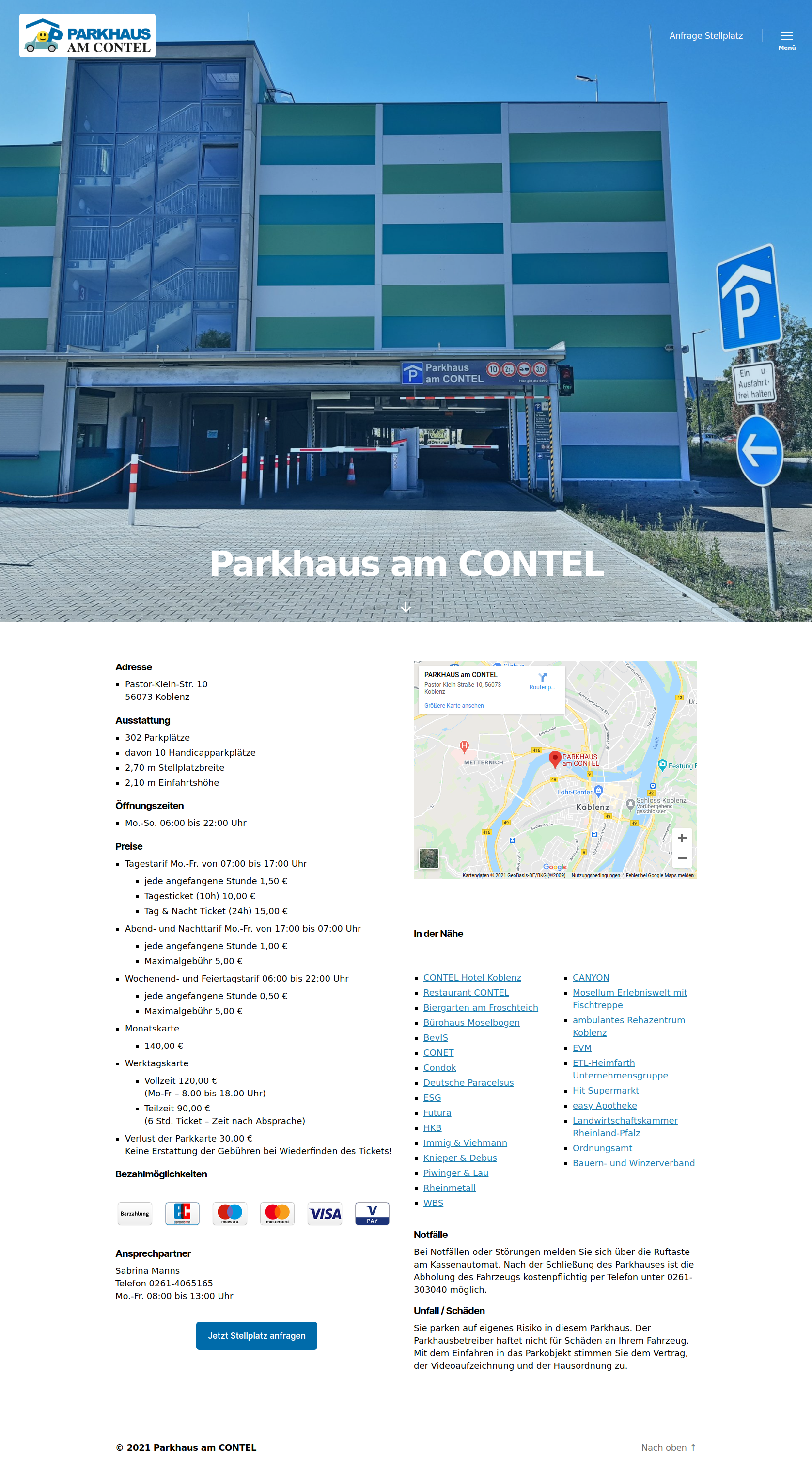 Homepage „Parkhaus am CONTEL“
