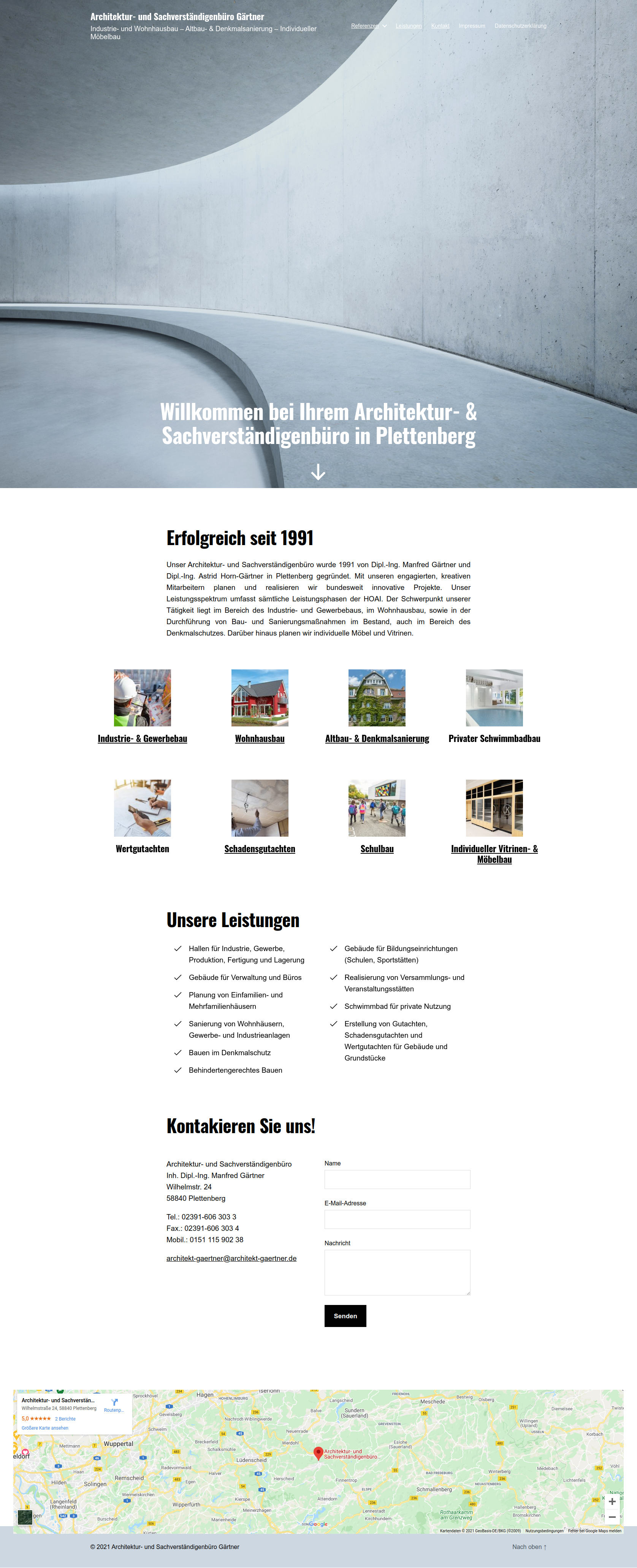 Homepage „Architektur- und Sachverständigenbüro Gärtner“