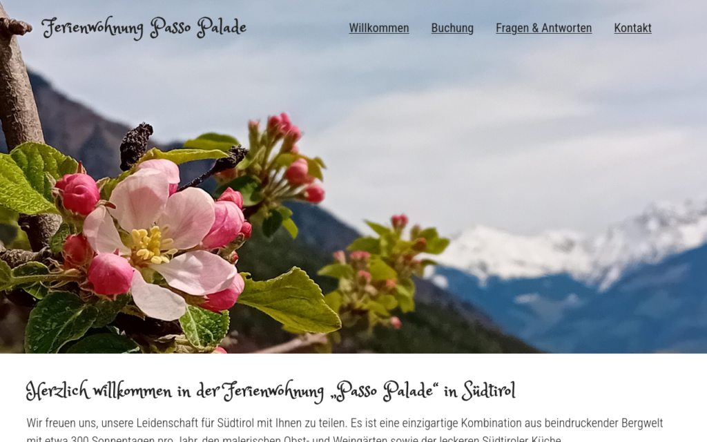 Screenshot Ferienwohnung Passo Palade in Südtirol