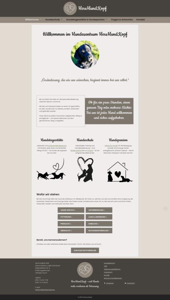 Homepage für HerzHundKopf 1 Screenshot HerzHundKopf – Hunde_schule Hundetagesstätte & Hundepension im Oberbergischen Kreis