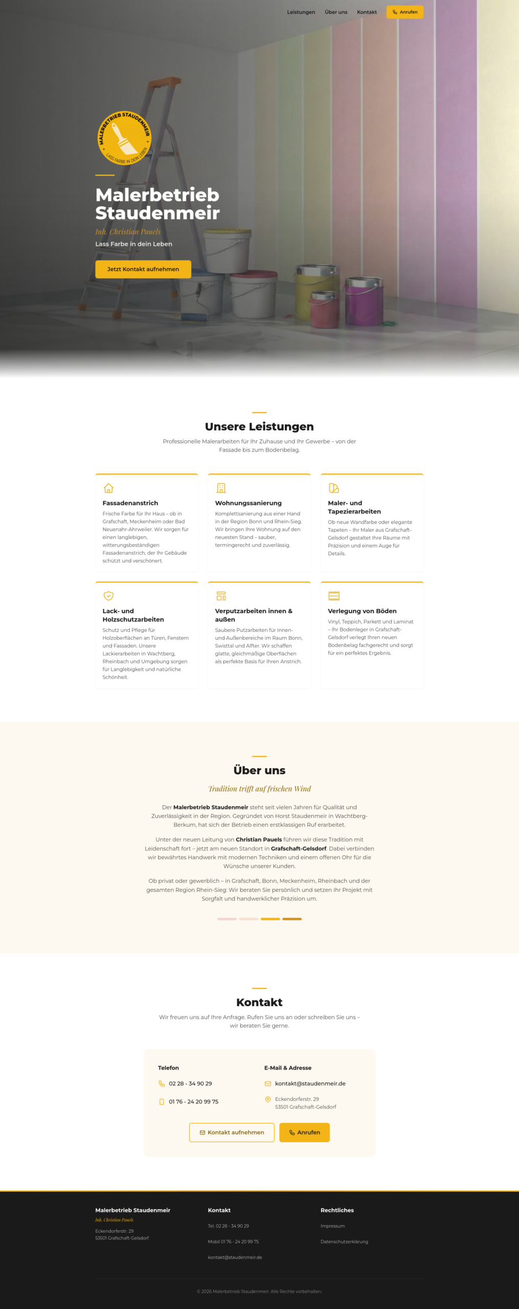 Homepage Malerbetrieb Staudenmeir - One Pager Komplettansicht